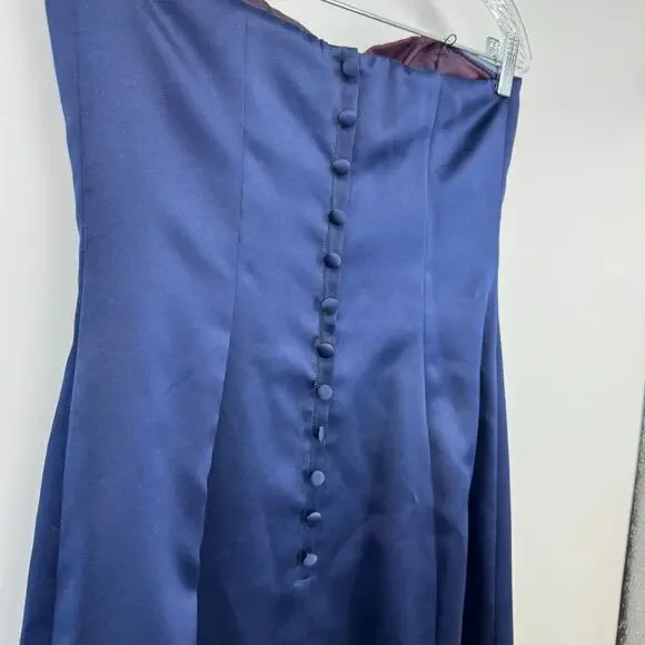 Vintage Nicole Miller Gown Dress 8 Navy Blue Satin Button Back Y2K Prom Formal - Picture 7 of 11